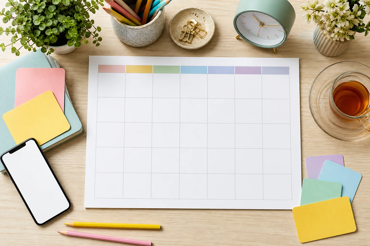 An unbranded appointment-planning workspace with a blank calendar